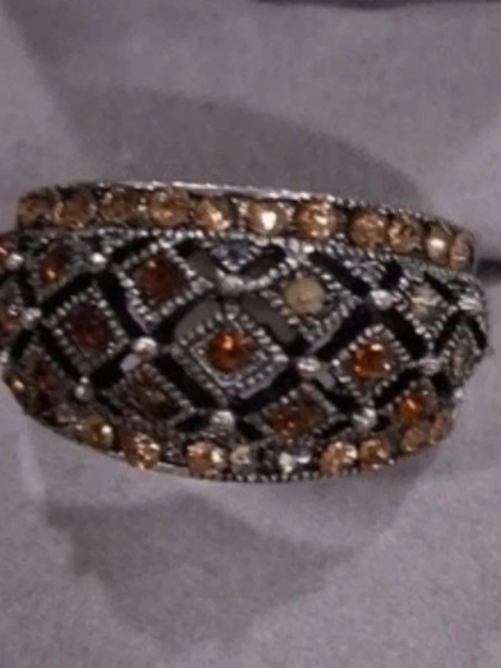 Amber Crystal Statement Ring in Antique Silver
